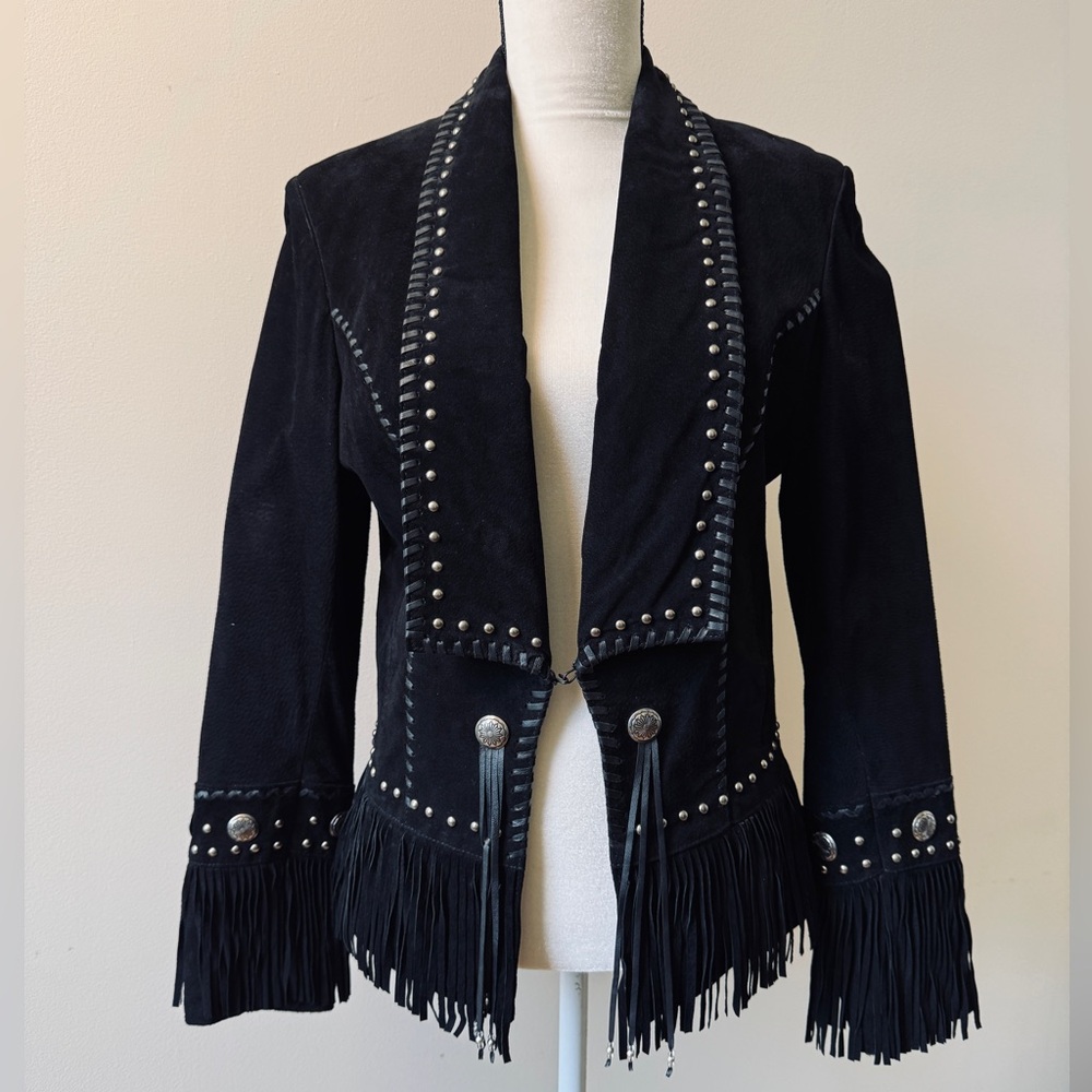 Vintage Skully suede jacket with fringe and metal buttons